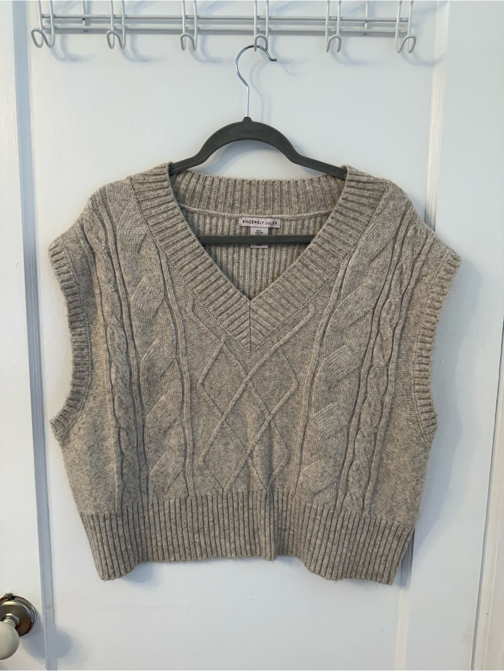 Sincerely Jules Gray Cable Knit V-Neck Sweater Vest